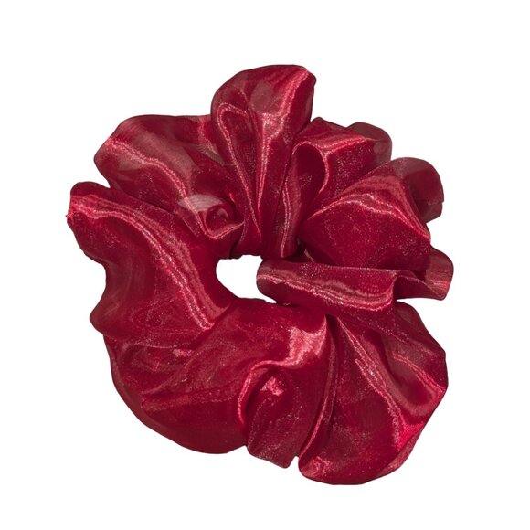 Oversized elegant red organza scrunchie for special occasions weddings - Picture 3 of 5